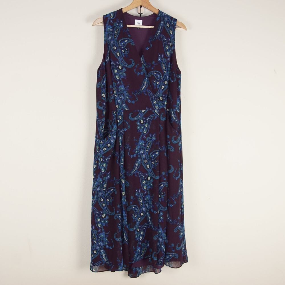 CAbi Paisley Print Treasure Dress Purple Blue Floral Sleeveless 3461 Sz 16